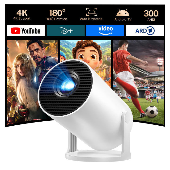 Mini Beamer 4K-Unterstützung, Android 14, WiFi&amp;Bluetooth HY300pro+ HY300pro+ Weiss, HY300pro+ Weiss