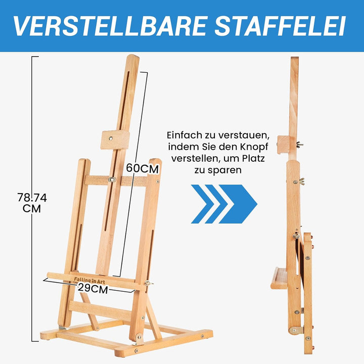 COOZEE Grundlegende H-Frame-Tabletop-Staffelei, Einstellbare Buchenwood -Desktop -Staffelei, tragbar