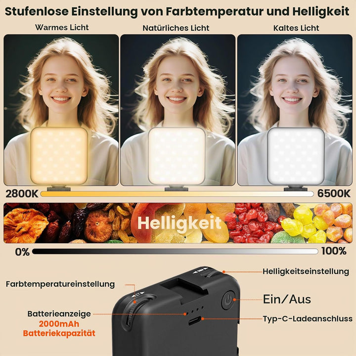 Overhead Stativ Handy mit Licht,Winkel einstellbar Handy Stativ mit Licht 3 Lichtfarben Einstellbare