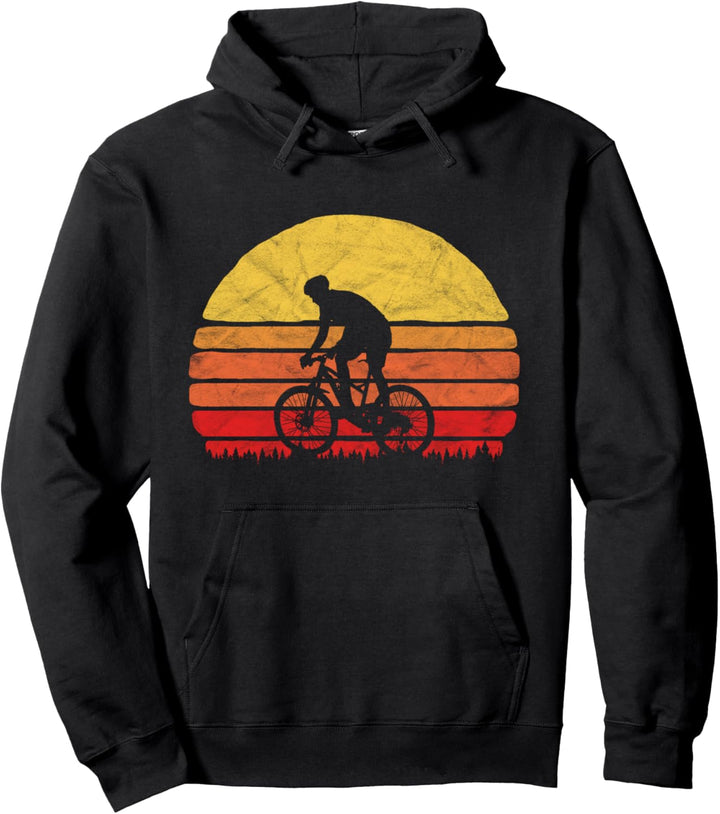 Sunset Vintage Mountain Biking Distressed Biker 80s Sun Pullover Hoodie