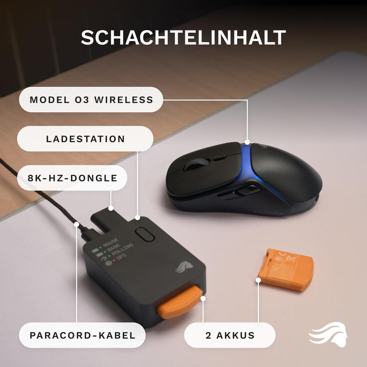 GLORIOUS Gaming Model O3 Wireless – gamingmus – Utbytbart InfinitePlay-batterisystem, 8 000-pollning