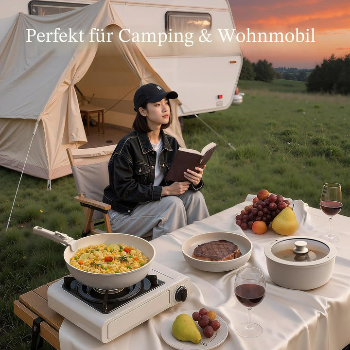 Töpfe und Pfannen Set Non-Stick, Keramik Kochgeschirr Set Abnehmbare/abnehmbare Griffe, RV Camping K