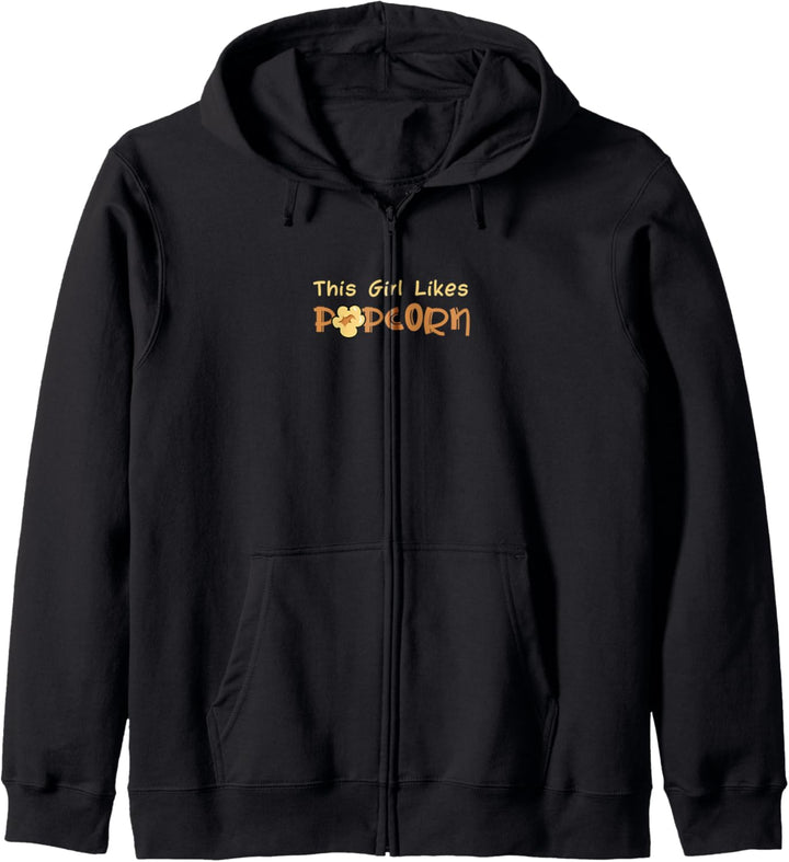 Mädchen mag Popcorn Filme Mais essen Kapuzenjacke