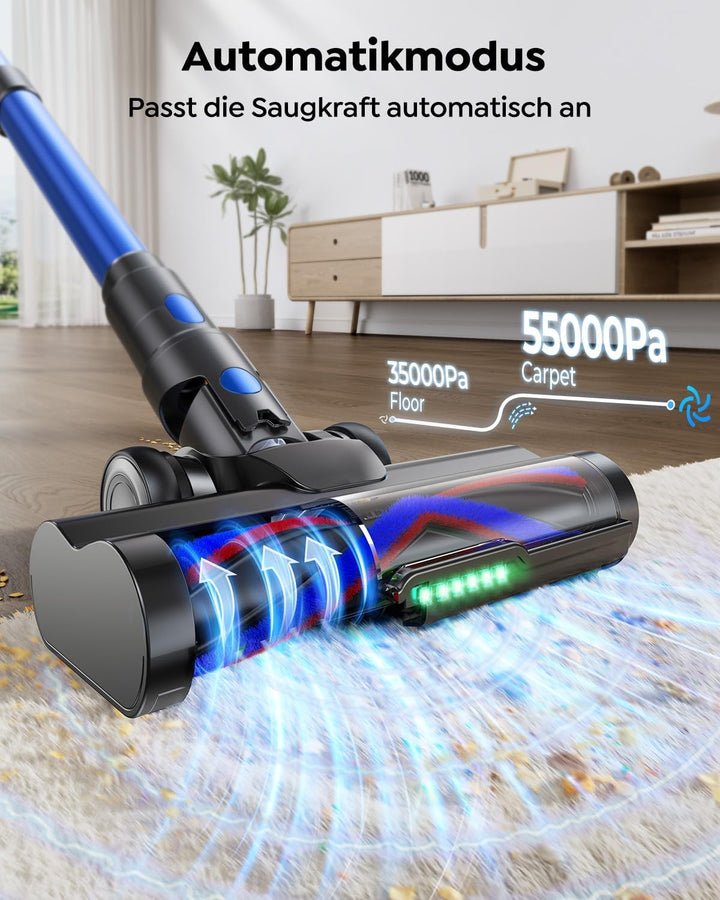 SunSare Akku Staubsauger Kabellos 650W/55KPa/70Min, Faltbar, Selbststehend Blue Orange, Blue Orange
