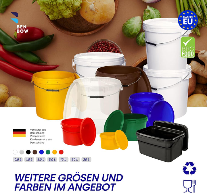 BenBow Eimer mit Deckel 3l transparent 20x 3 Liter - lebensmittelecht, stabil, luftdicht - Plastikei