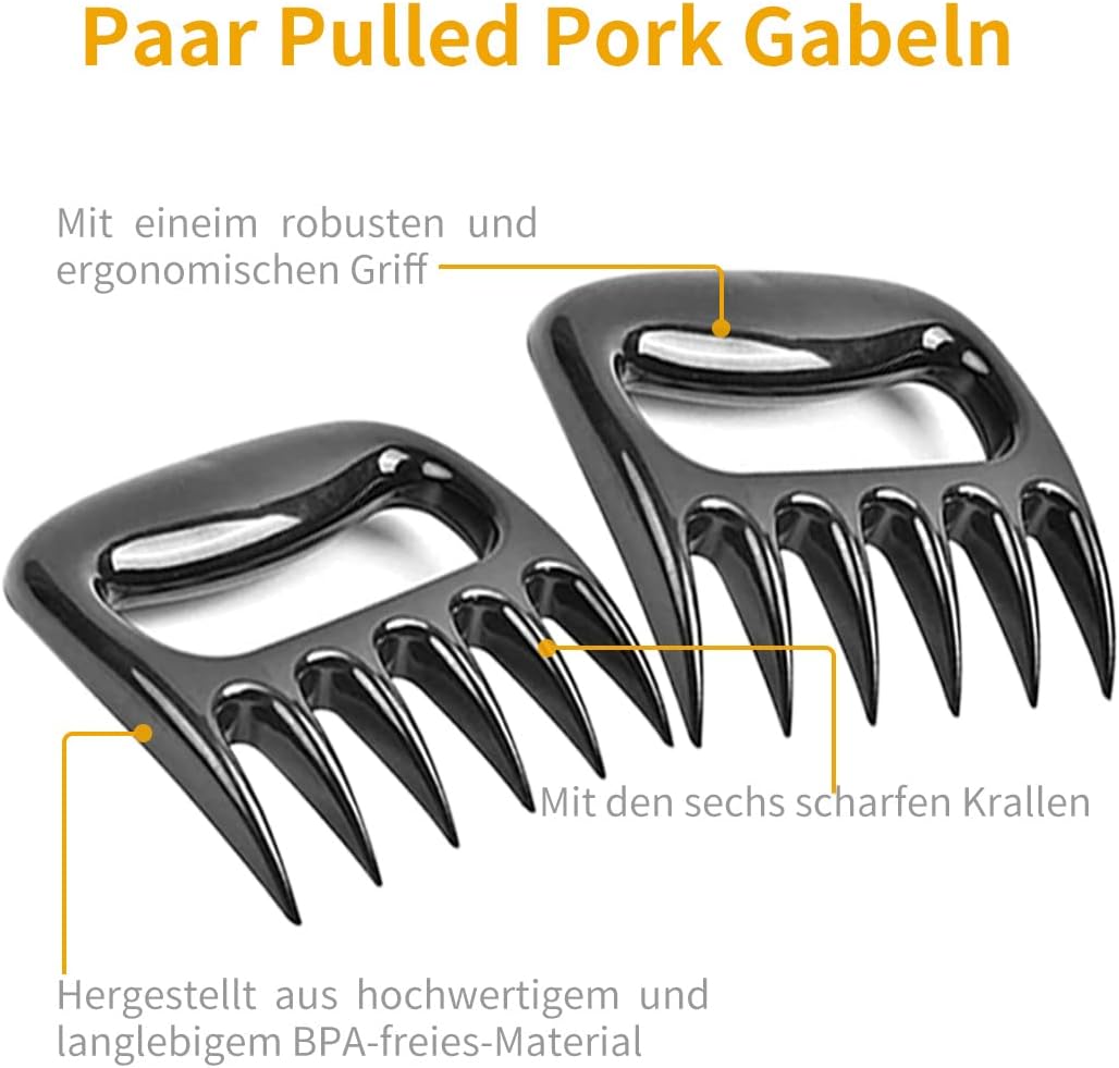 ZITFRI Pulled Pork Set inkl. Bratenspritze Pulled Pork Krallen Marinierpinsel Edelstahl Fleischsprit