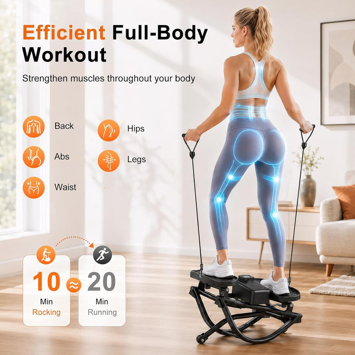 Rock-Stepper mit elastischen Widerstandsbändern – Mini-Stepper für das Heimtraining mit Digitalanzei