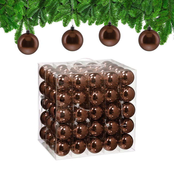 Relaxdays Weihnachtskugeln 100er Set, Weihnachtsdeko, glänzend, braun, Braun