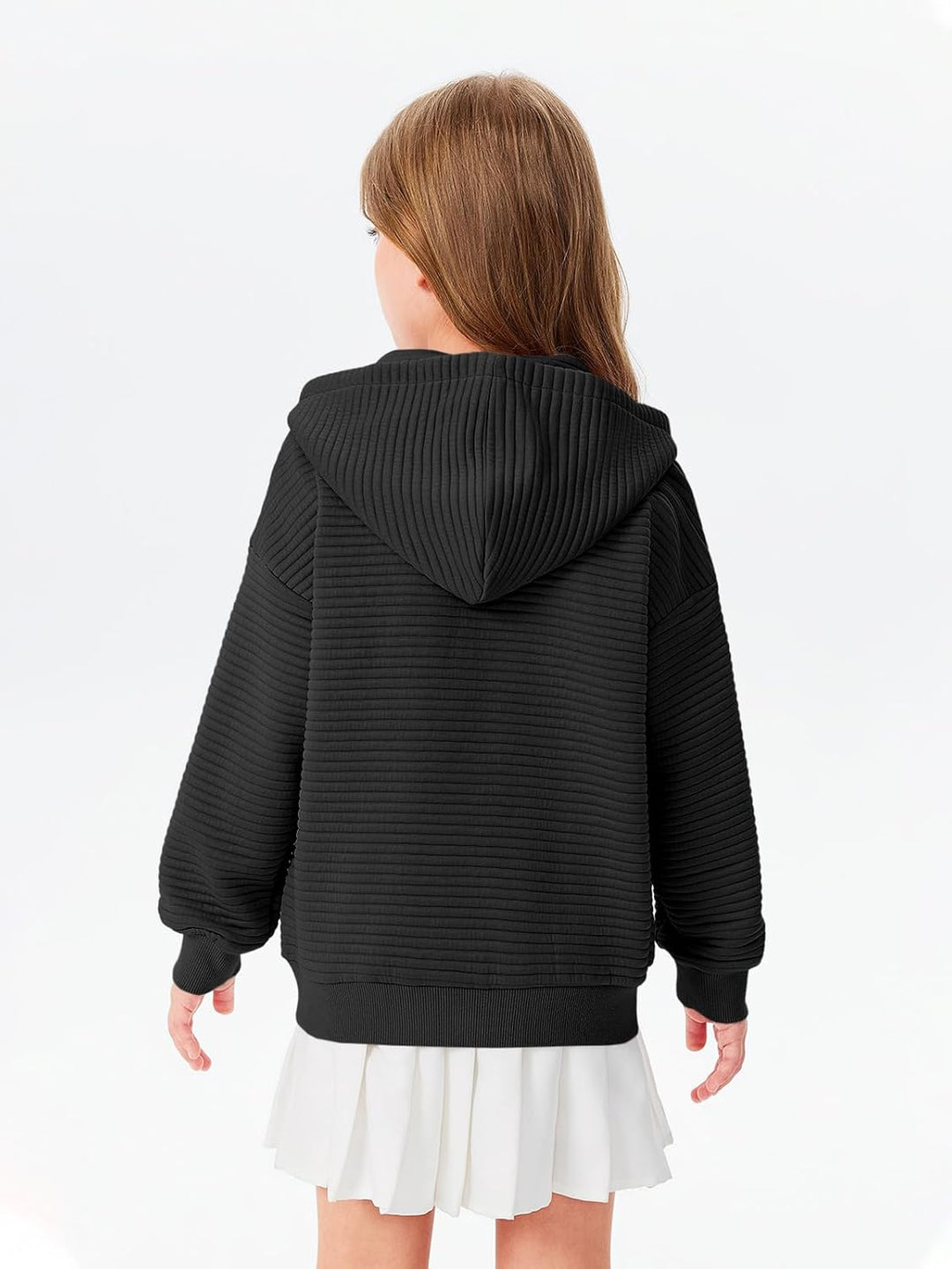 Haloumoning Mädchen Kapuzenjacke mit Reissverschluss 9-10 Jahre Schwarz, 9-10 Jahre Schwarz