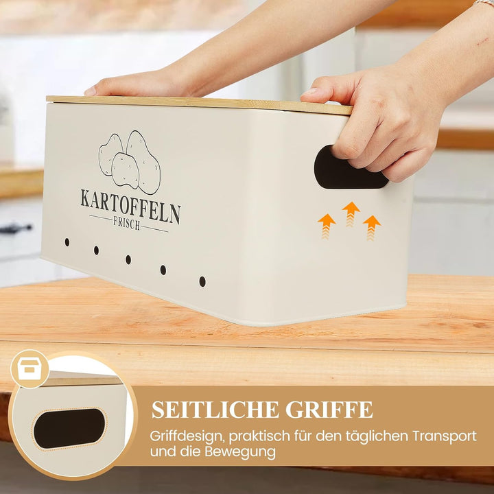 Kartoffel Aufbewahrungsbox 3er Set, Kartoffel Aufbewahrung Vintage Mit Bambusdeckel, Aufbewahrung Ka