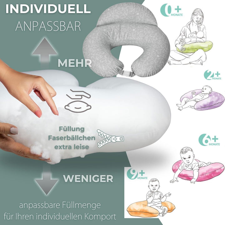 sei Design Stillkissen klein Baby- Stillhörnchen mit abnehmbaren Stillkissenbezug aus 100% Baumwolle