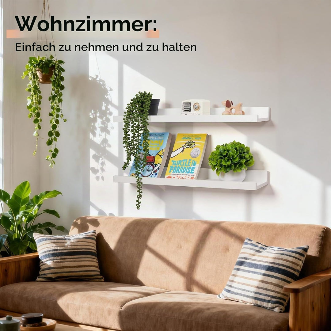 Wandregal Weiss, 40cm 2er-Set Rustikales Wandbilderregal mit Lippe Weiss 40CM(2P), Weiss 40CM(2P)