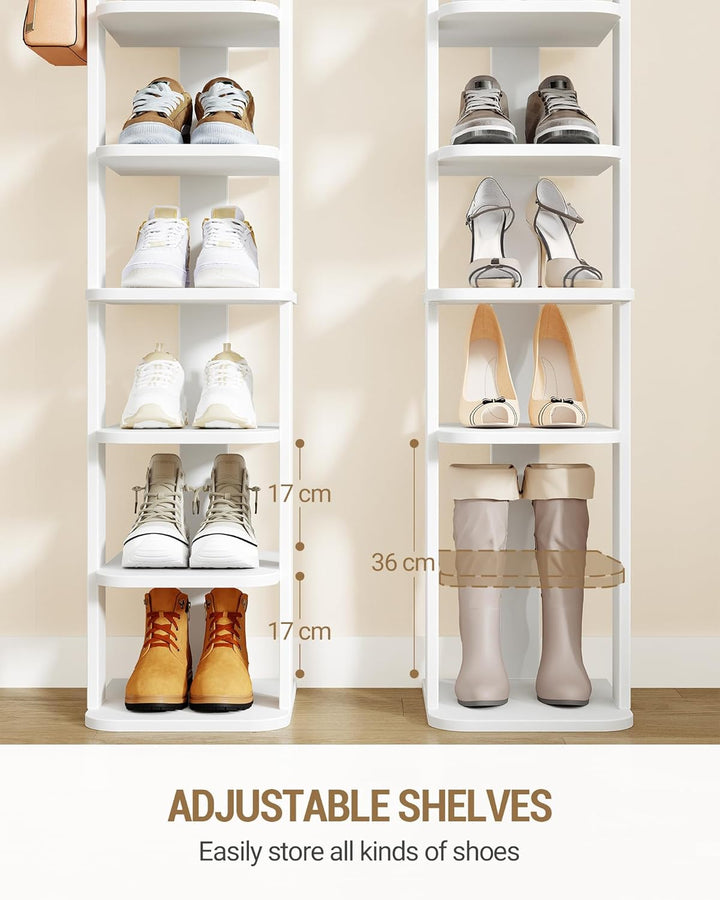Hzuaneri Schuhregal, Schmales Schuhablage mit 10 Ebenen, Holz-Schuh-Organizer mit Haken, Verstellbar