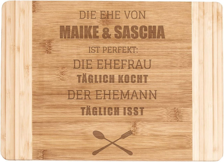Maverton Bambus Holzbrett mit Gravur - Schneidebrett - Küchenbrett - Grösse: 35x25 cm - gross und ma