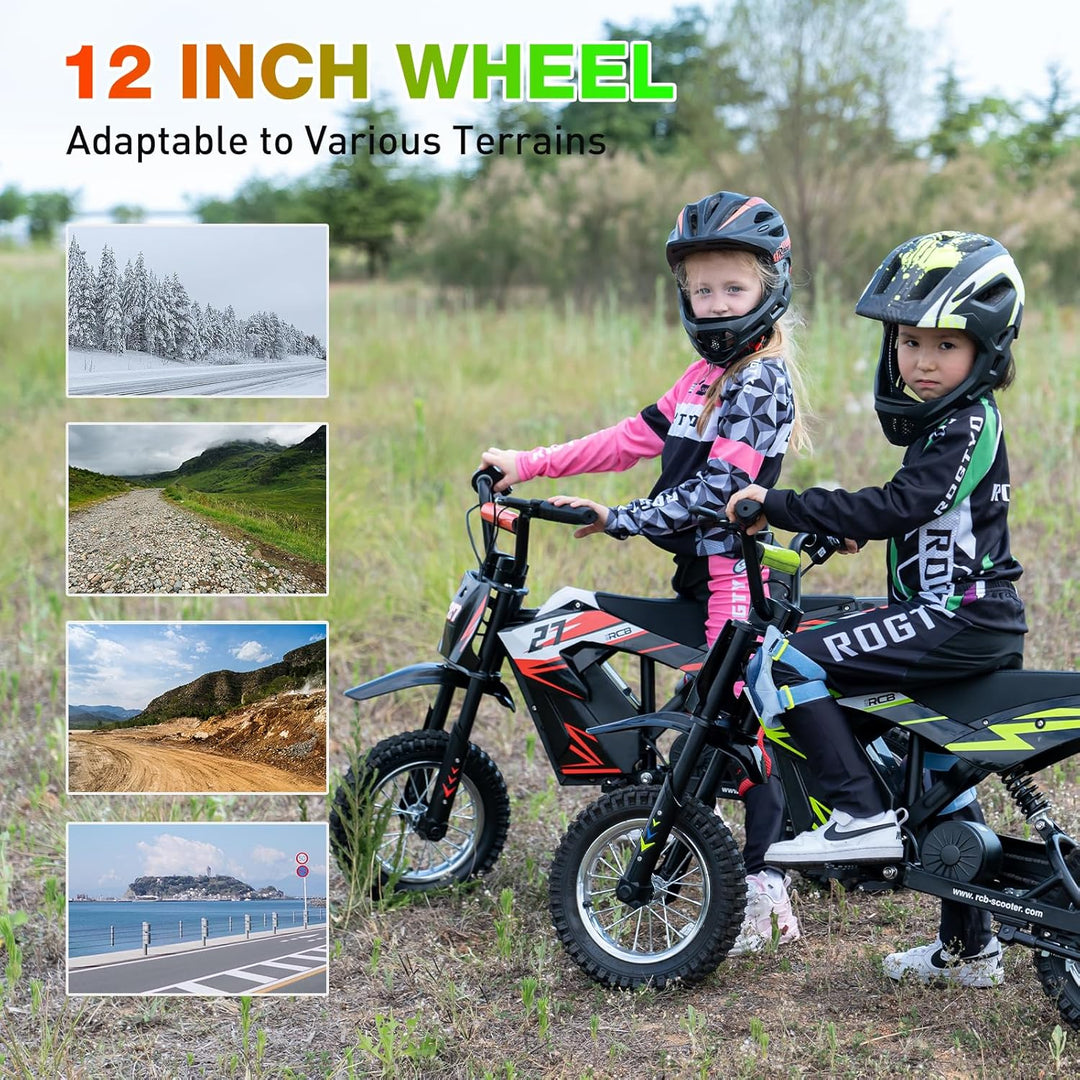 RCB TECH R9X Elektro Motorrad Kinder, Elektromotorrad mit 3 Geschwindigkeitsmodus, Max 25km/h, 36V/5
