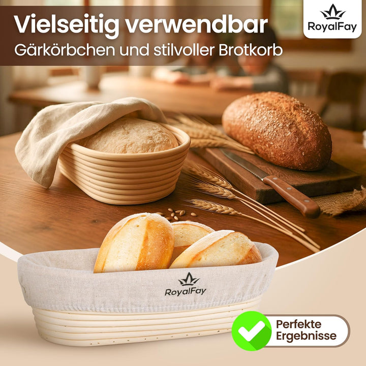 Gärkörbchen oval 28 cm – Brotform aus natürlichem, atmungsaktivem Rattan für 0,5 kg Teig – inklusive