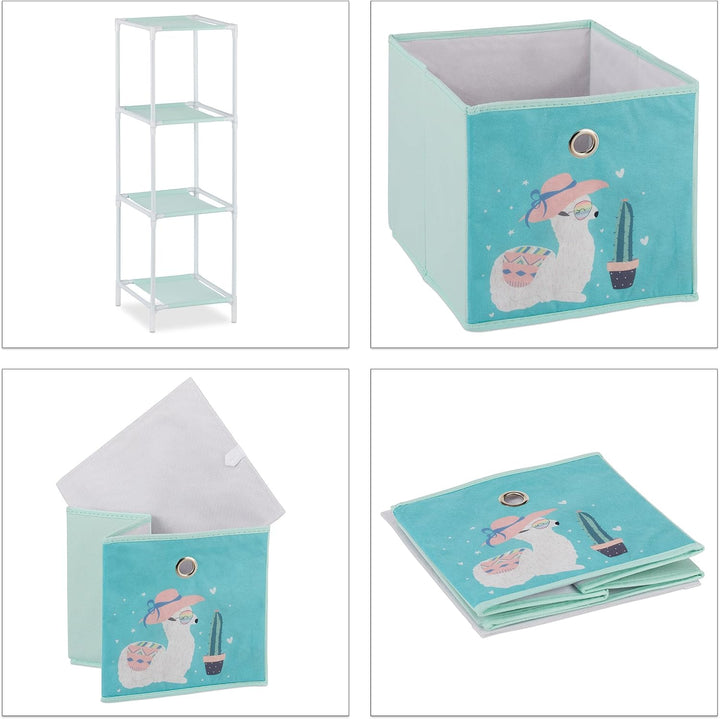 Relaxdays Kinderregal, 3 Boxen, Lama-Design, HBT 89 x 27,5 x 30, 3
