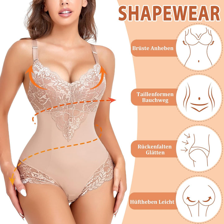 Shapewear Damen Body Shaper Bauchweg, M Beige-Spitze