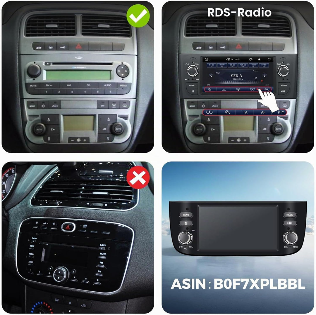 Linux Autoradio Blitzstart für FIAT Punto 2005-2009/Linea 2007-2011 | Plug &amp; Play | Wireless CarPlay