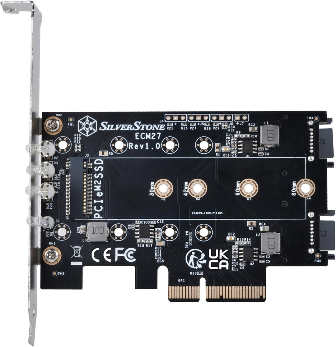 Silverstone SST-ECM27-1er-Steckplatz-NVMe-und-2er-Steckplatz -SATA-M.2-SSD-zu-PCI-E-x4-Adapterkarte