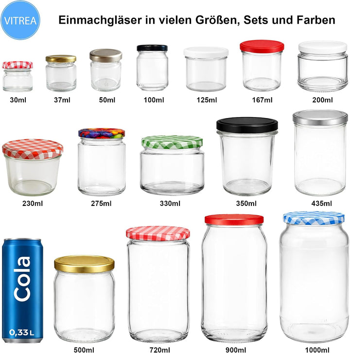 Vitrea 25x Marmeladengläser 230 ml - mit Deckel Schwarz TO 82 - Einmachgläser zum befüllen mit Schra