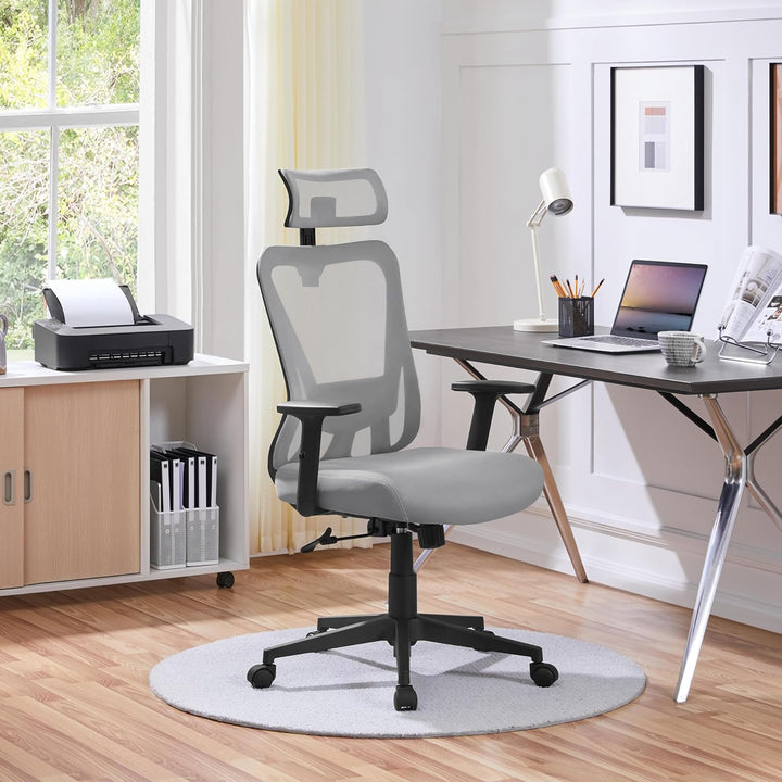 Yaheetech Bürostuhl Ergonomisch, Schreibtischstuhl mit Verstellbarer Kopfstütze, Armlehnen, Lendenwi