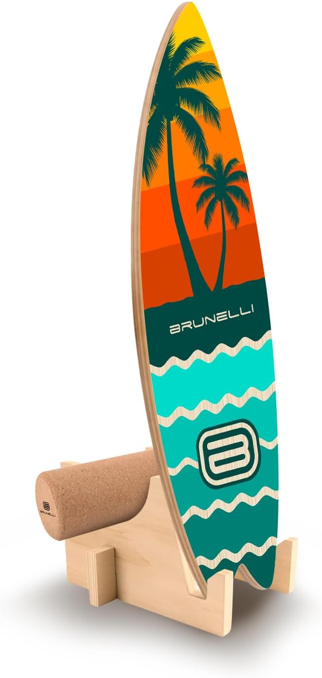 Brunelli Balance Board Holz Set - Balanceboard mit Korkrolle Gleichgewicht Core Training Fitness Sta