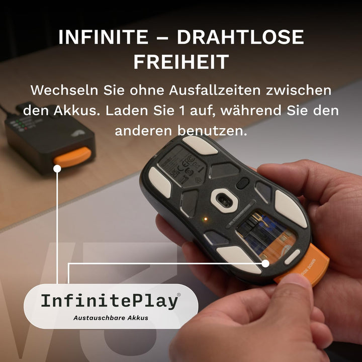 GLORIOUS Gaming Model O3 Wireless – gamingmus – Utbytbart InfinitePlay-batterisystem, 8 000-pollning