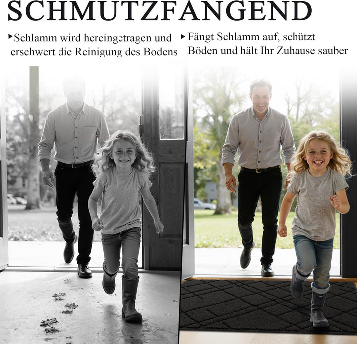 Biscpro Schmutzfangmatte Innen,rutschfest Eingang Fussmatte,80x120cm,Schwarz Schwarz Rechteckig 80 x