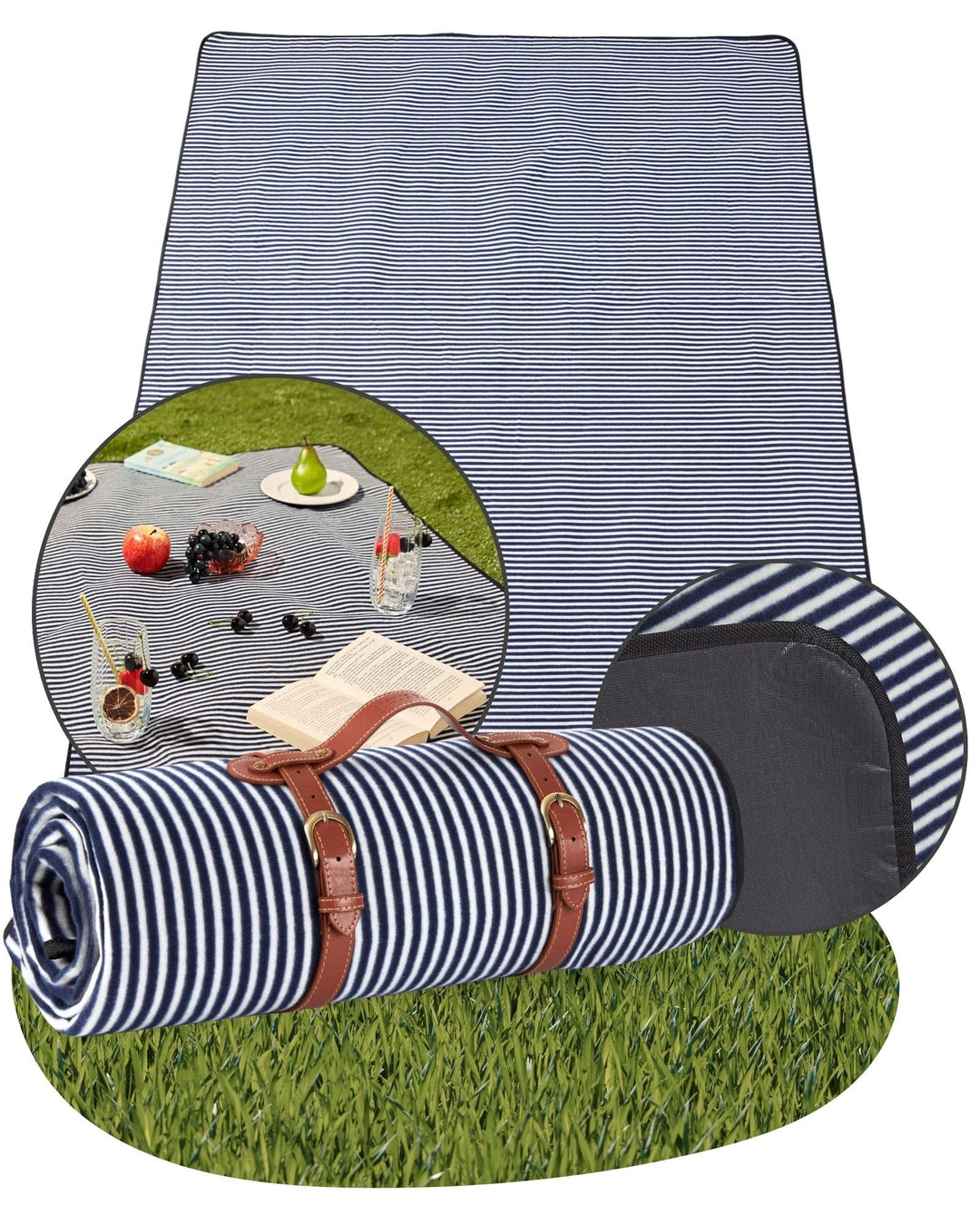Haus Projekt Picknickdecke Wasserdich Marineblau Gestreifte, Weiche 200 x 150cm Stranddecke, Outdoor