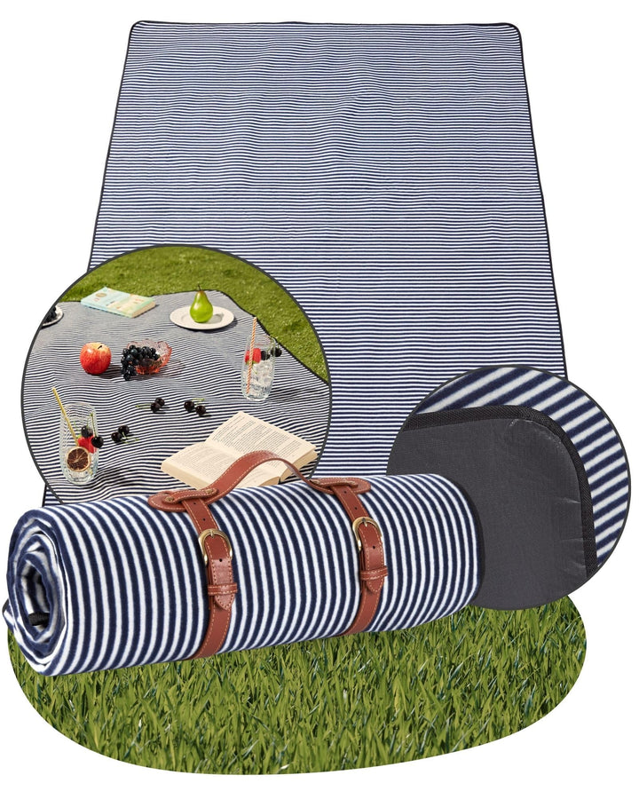Haus Projekt Picknickdecke Wasserdich Marineblau Gestreifte, Weiche 200 x 150cm Stranddecke, Outdoor