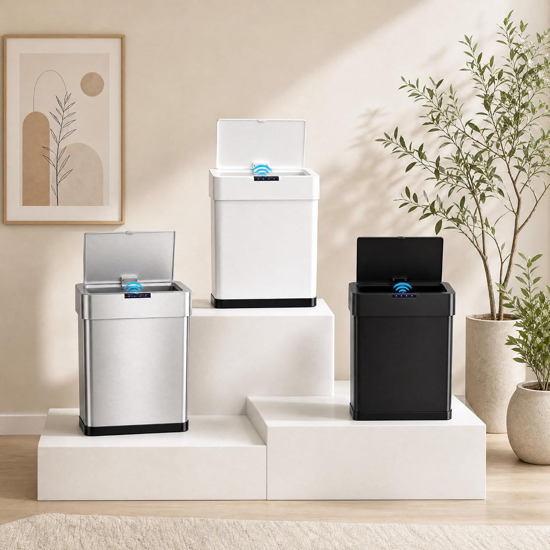 LIFERUN Mülleimer mit Sensor 30l, Mülleimer Küche 30 Liter, Weiss Weiss M-30L, Weiss M-30L