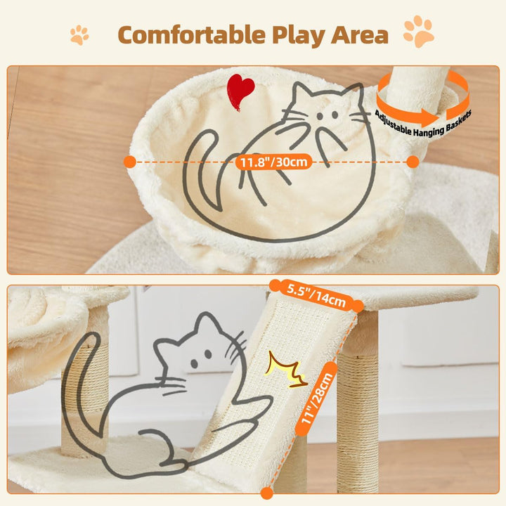 Taoqimiao Kratzbaum Klein, 98cm katzenbaum Stabil KatzenKratzbaum Cat Tree mit Katzenhaus, Korb, 4 K
