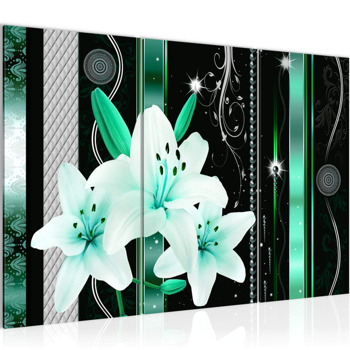Runa Art Wandbilder Blumen Lilien Bild XXL Wohnzimmer Schlafzimmer Türkis Abstrakt 120 x 80 cm 3 Tei