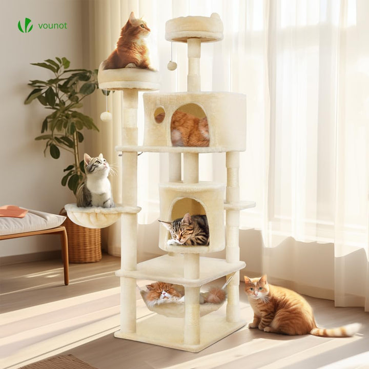VOUNOT XXL Katzenbaum 168cm, mehrstöckiger Katzenmöbel, Stabiler Katzenbaum, Katzenkratzbaum mit Kor