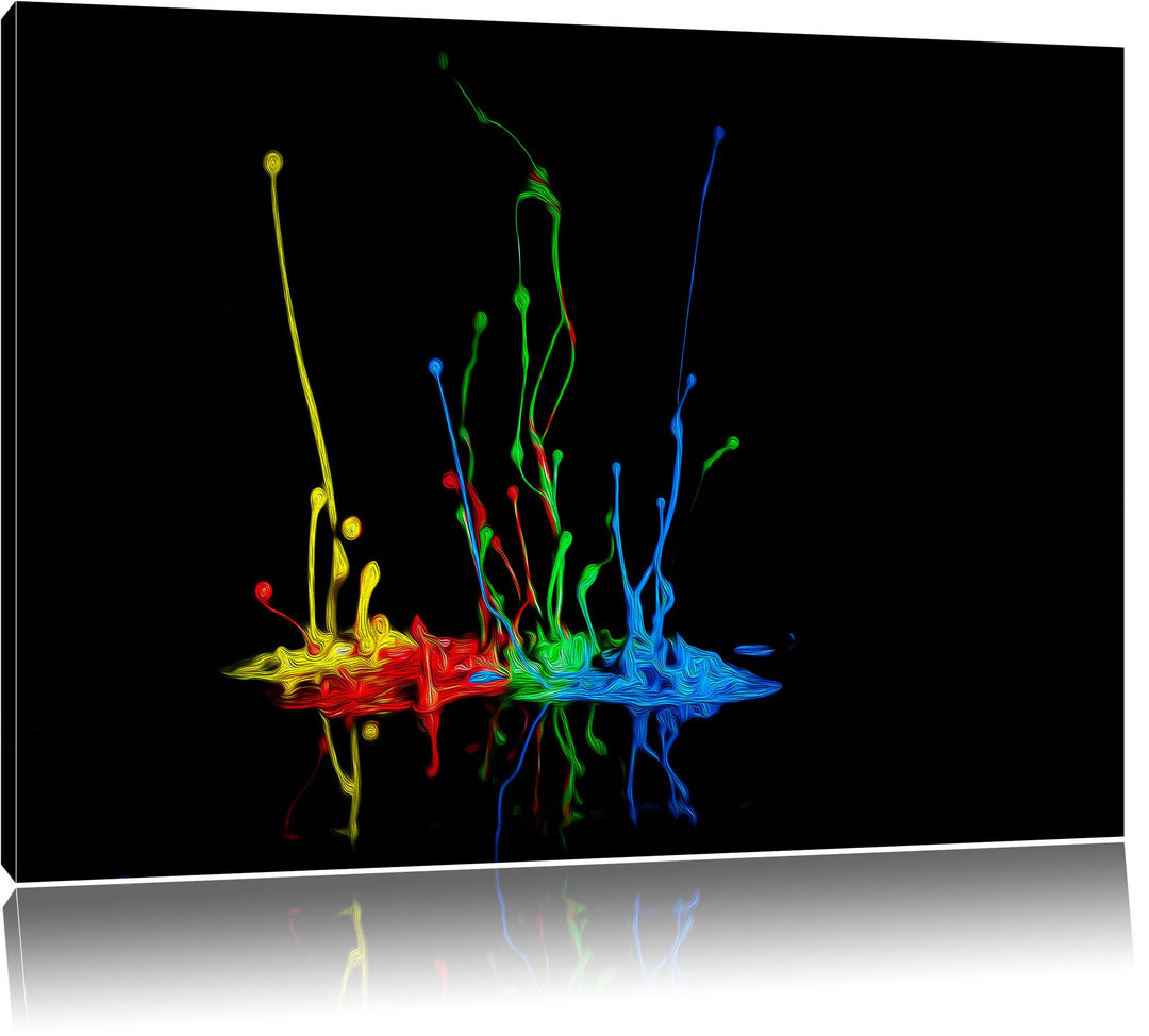 Dark bunte Farbspritzer schwarz/weiss Format: 100x70 auf Leinwand, XXL riesige Bilder fertig gerahmt