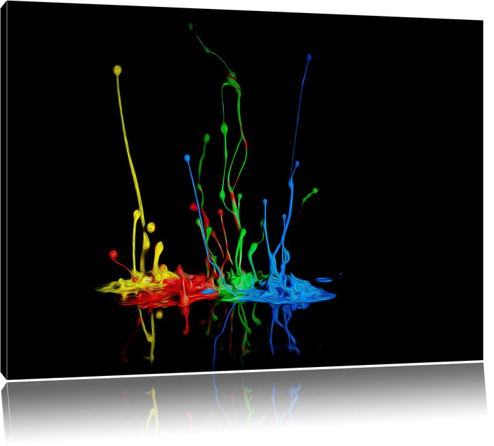Dark bunte Farbspritzer schwarz/weiss Format: 100x70 auf Leinwand, XXL riesige Bilder fertig gerahmt