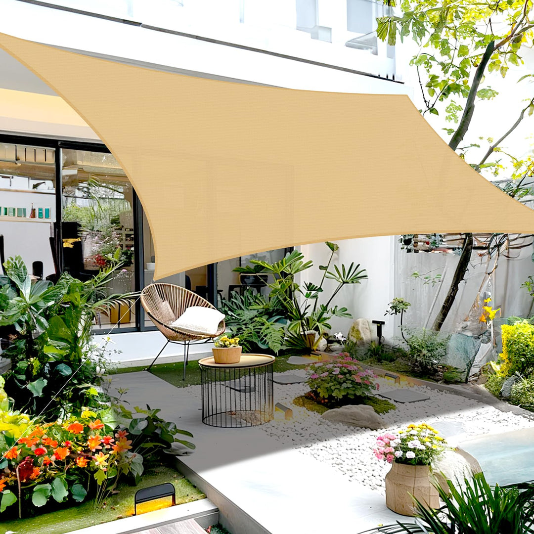 COOL AREA Sonnensegel 2.5x2.5m Rechteckig wasserdurchlässig HDPE Sonnenschutz mit UV Schutz Segel fü