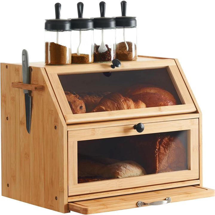 YOUDENOVA Brotkasten Bambus Eco Brotbox Brotkorb mit Schneidebrett Aufbewahrungsbox Küche Brotaufbew