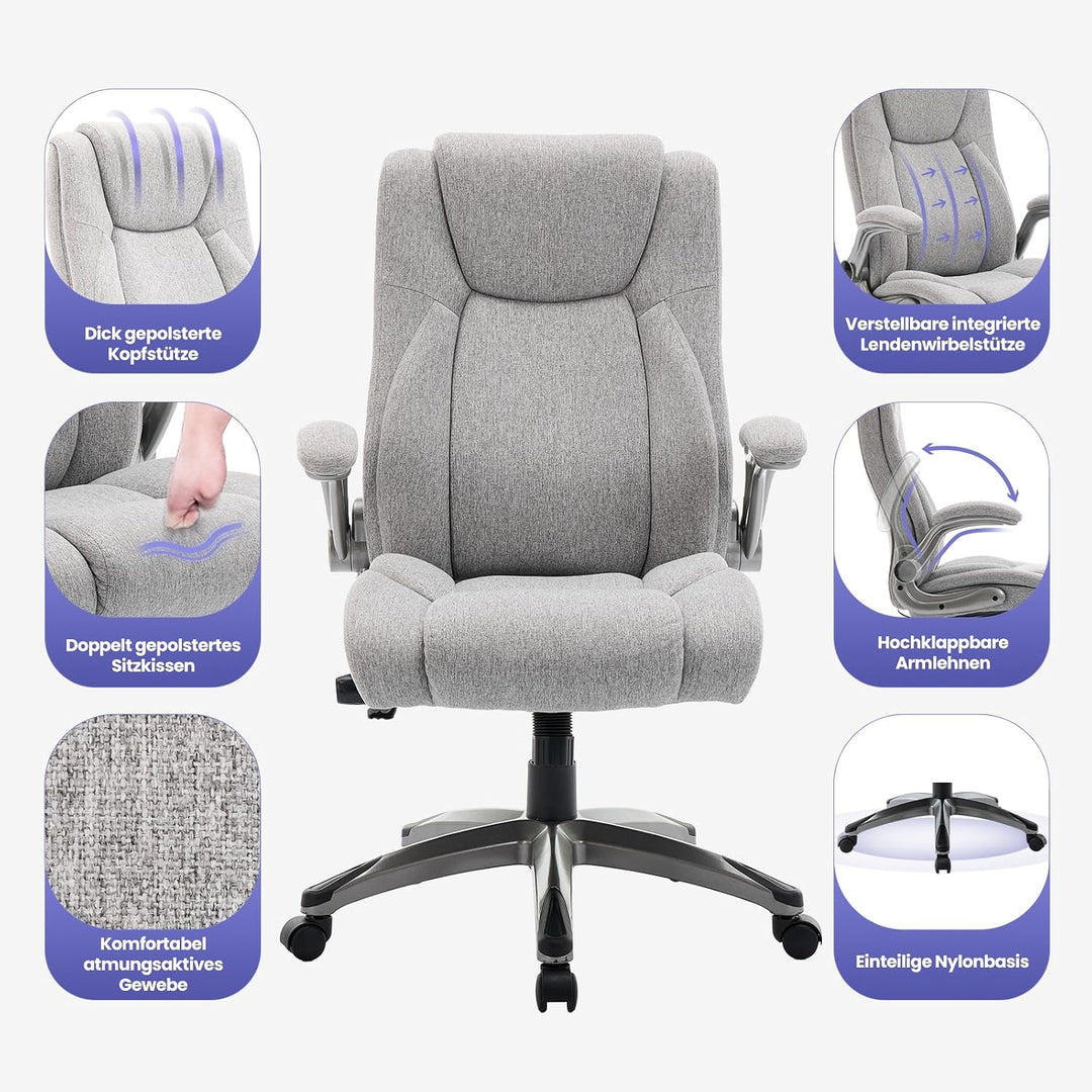 MALOL Ergonomischer Bürostuhl, Schreibtischstuhl mit elegantem Design, aufblasbarer Lendenstütze, Fe