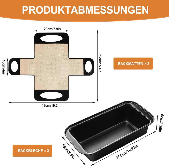 2 Stück Edelstahl Brotbackform - 27.5x15x6cm Kastenform mit 2x Backmatte, Toastbrot Backform Kohlens