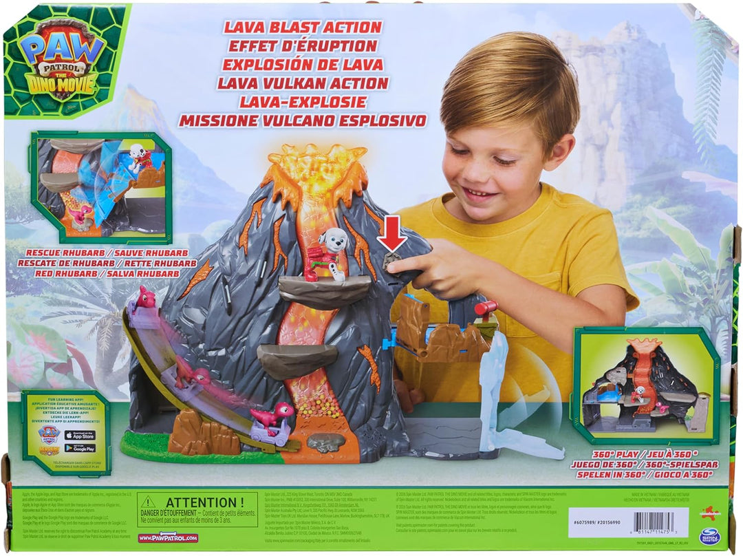 PAW PATROL: Der Dino Film, Super-Lava-Blast Vulkan-Spielset, 360 Grad bespielpares Set mit Marshall-