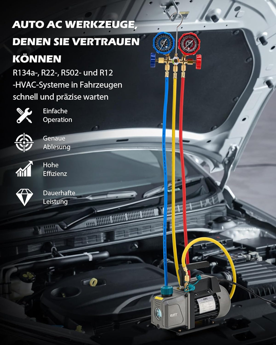 Orion Motor Tech Vakuumpumpe 3.5 CFM 100L/Min 1/4HP Unterdruckpumpe Klimaanlage 3-Wege mit Adapter f
