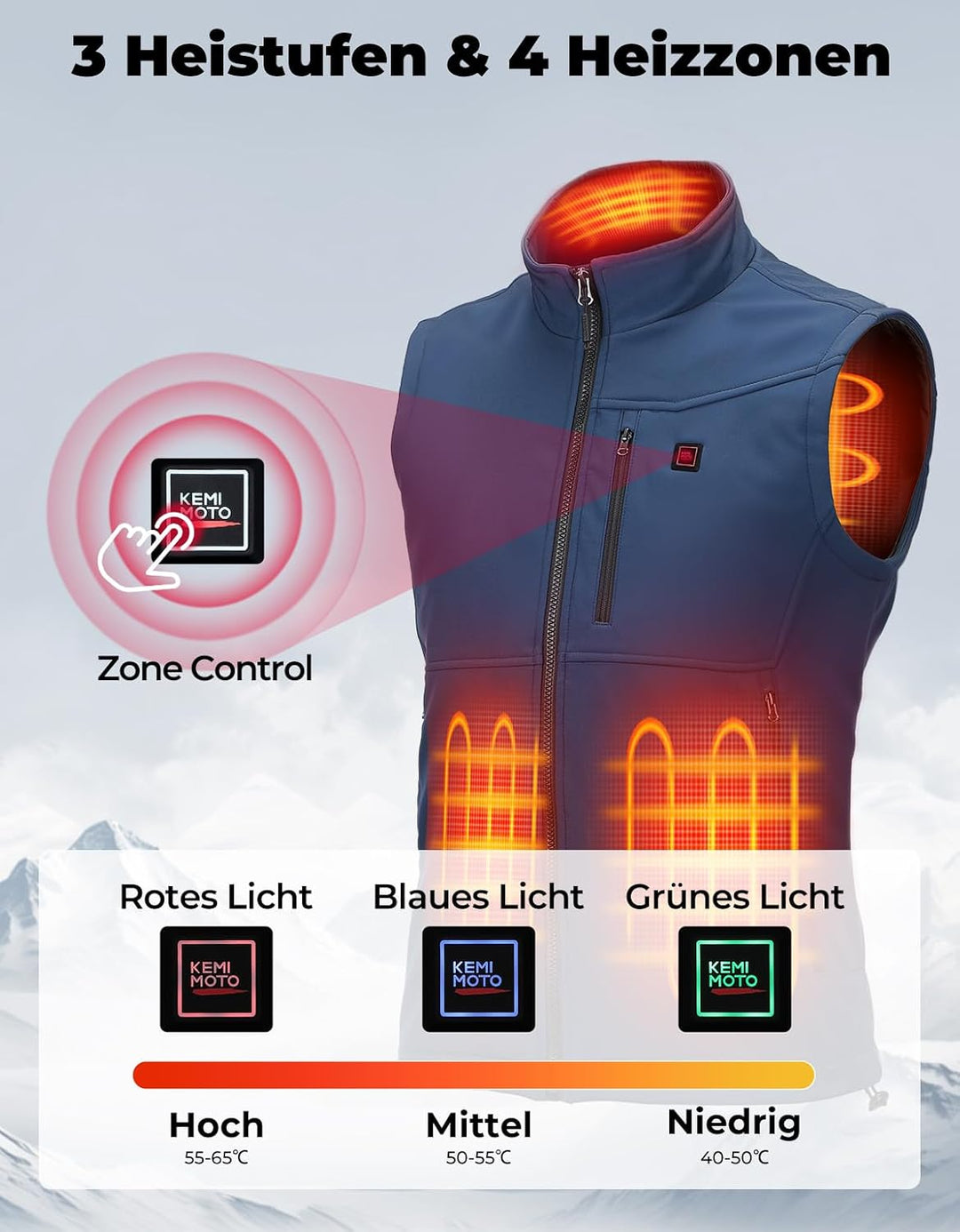 KEMIMOTO Beheizbare Weste mit App Funktion, Heizweste Herren und Damen, mit 10000mAh Akku, beheizte