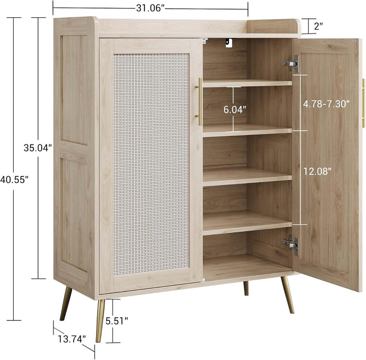 Rattan-Schuhschrank 5 Ebenen, Landhausstil Schuhschrank mit Türen &amp; Verstellbare Regale, Stabile Met