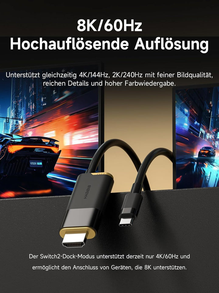 Hagibis Switch2 Dock für Nintendo Switch 1/2 &amp; Switch OLED, USB-C-zu-HDMI-Kabeladapter mit 8K@60Hz,