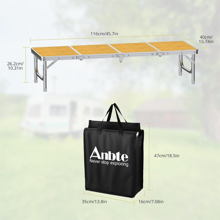 Anbte Campingtisch Klapptisch 116x40x26cm (LxBxH) mit Aluminium-Rahmen 4-Fach MDF Tischplatte Niedri