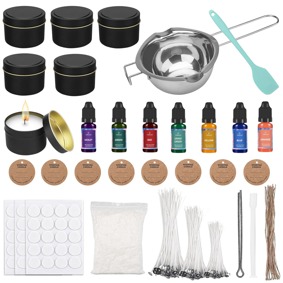 Bolosa® Kerzen Selber Machen Set, Kerzen Giessen Set, Schmelztopf 400ml, 500g Kerzenwachs, 6 Kerzend