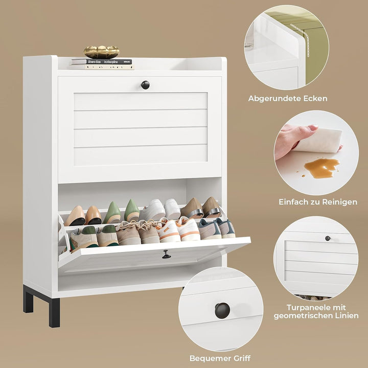 AOGLLATI Schuhschrank Schmal, Schuhkipper mit 2 Klappen, Holz, Weiss 2 Klappen Schuhschrank, 2 Klapp