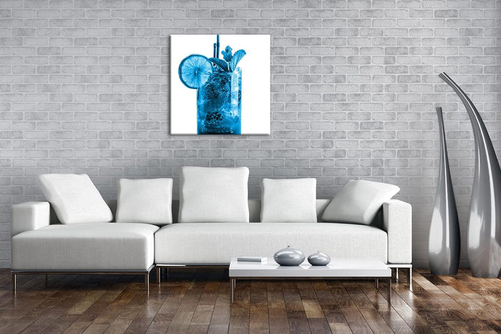 deyoli Cocktail Mojito Format: 70x70 Effekt: Monocrome Blau als Leinwand, Motiv fertig gerahmt auf E